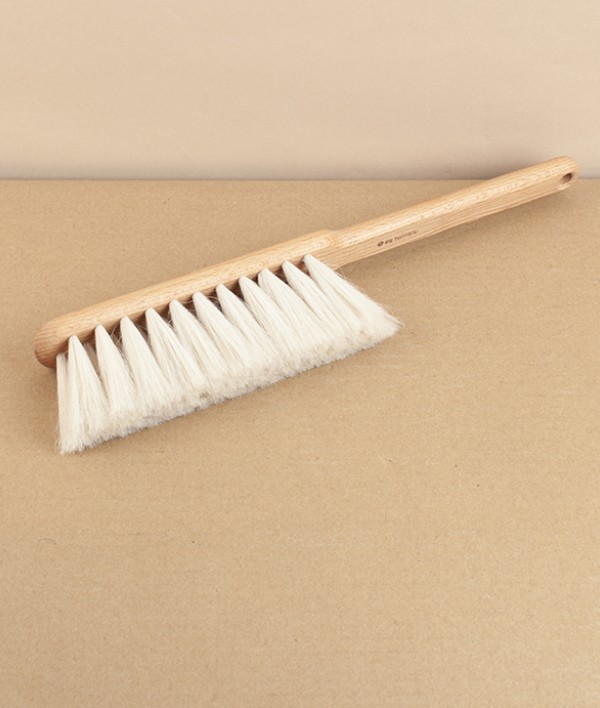 Dust brush, beech and goat hair, stitched, white