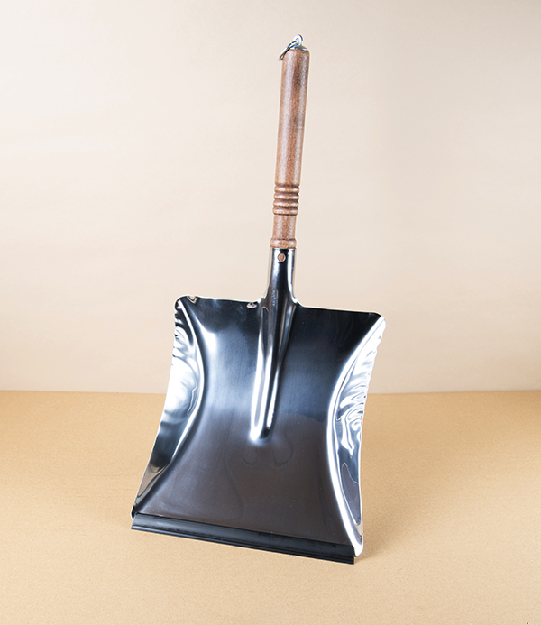 Wood Handled Dustpan, Stainless Steel with Hanging Loop