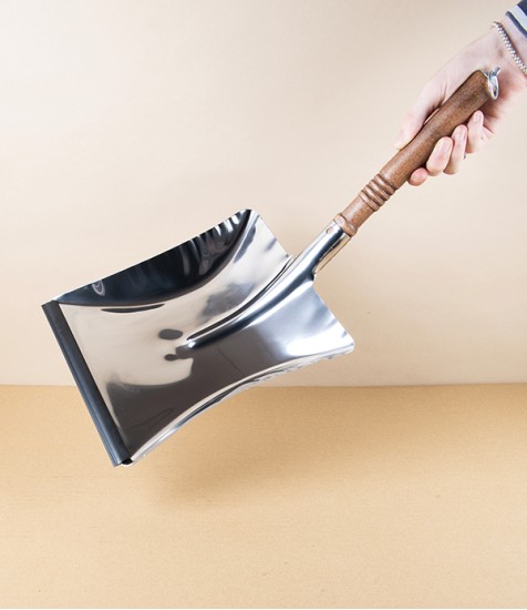 Wood Handled Dustpan, Stainless Steel with Hanging Loop