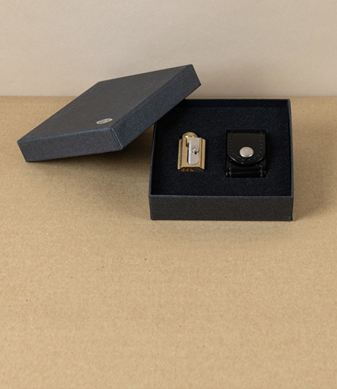 Adjustable Brass Pencil Sharpener with Leather Case, Gift Boxed