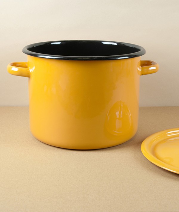 Ukrainian Enamel Casserole 24cm, 5.5l, Yellow/ Black