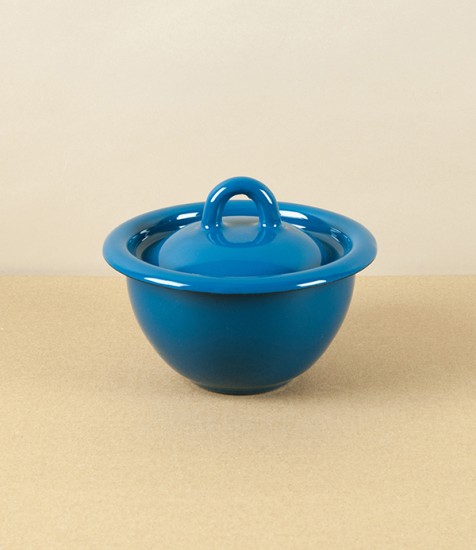 Ukrainian Lidded Enamel Bowl, 10cm, Blue