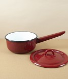Ukrainian Enamel Lidded Saucepan, Dark Red