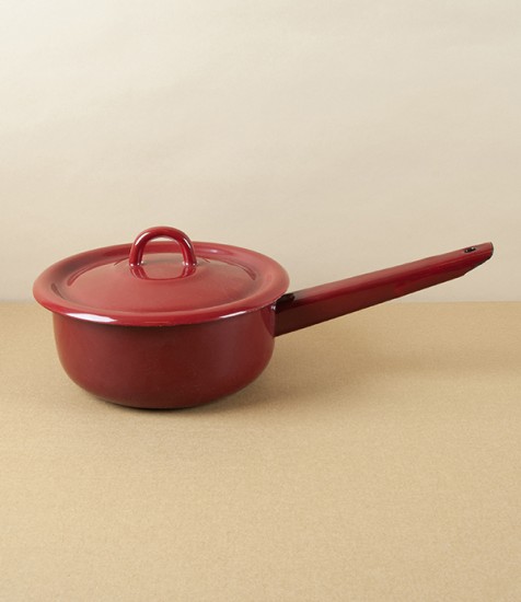 Ukrainian Enamel Lidded Saucepan, Burgundy 