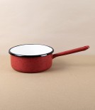Romanian Enamel Saucepan, Red with Black Speckle