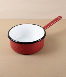 Romanian Enamel Saucepan, Red with Black Speckle