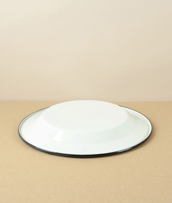 Ukrainian Enamel Deep Plate, Cream, 24cm