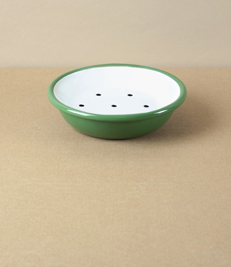 Enamel Circular Soap Dish with Drainer, Green