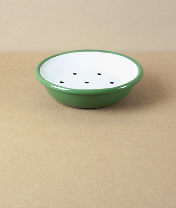 Enamel Circular Soap Dish with Drainer, Green