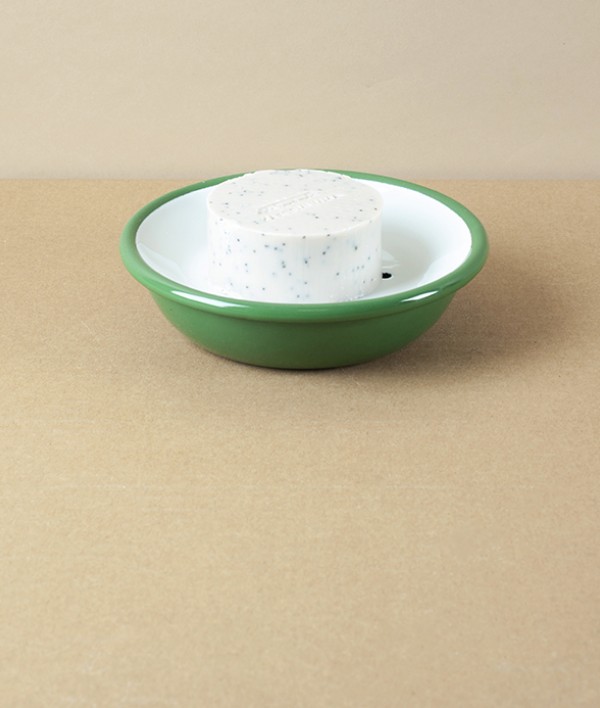 Enamel Circular Soap Dish with Drainer, Green