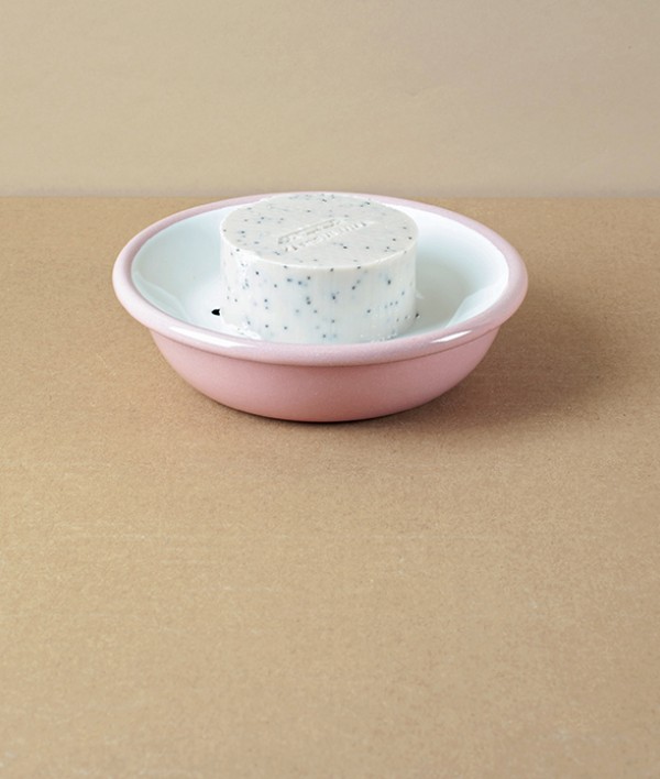Enamel Circular Soap Dish with Drainer, Pink