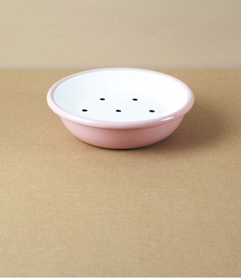 Enamel Circular Soap Dish with Drainer, Pink