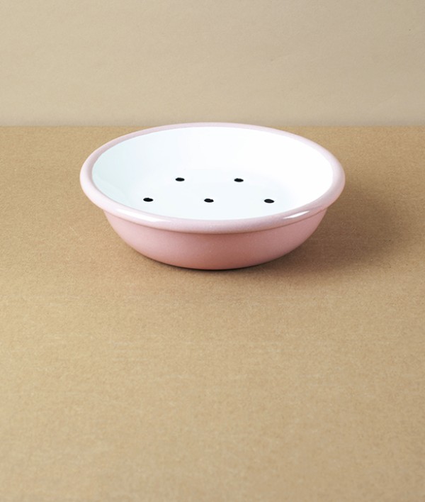 Enamel Circular Soap Dish with Drainer, Pink
