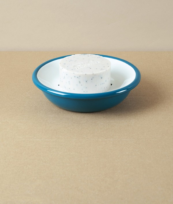 Enamel Circular Soap Dish with Drainer, Blue
