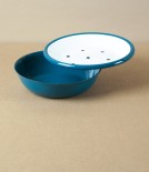 Enamel Circular Soap Dish with Drainer, Blue