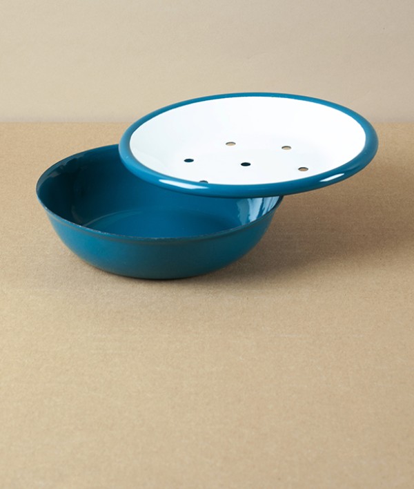 Enamel Circular Soap Dish with Drainer, Blue