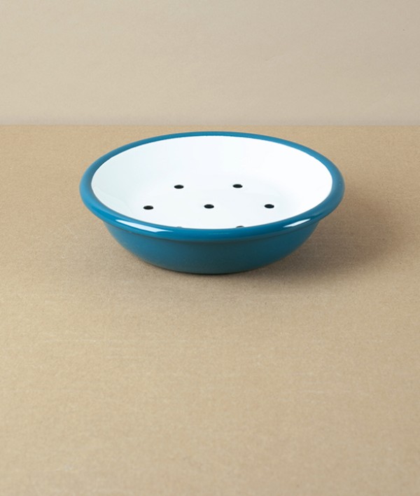 Enamel Circular Soap Dish with Drainer, Blue