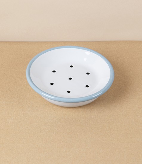 Enamel Circular Soap Dish with Drainer, White