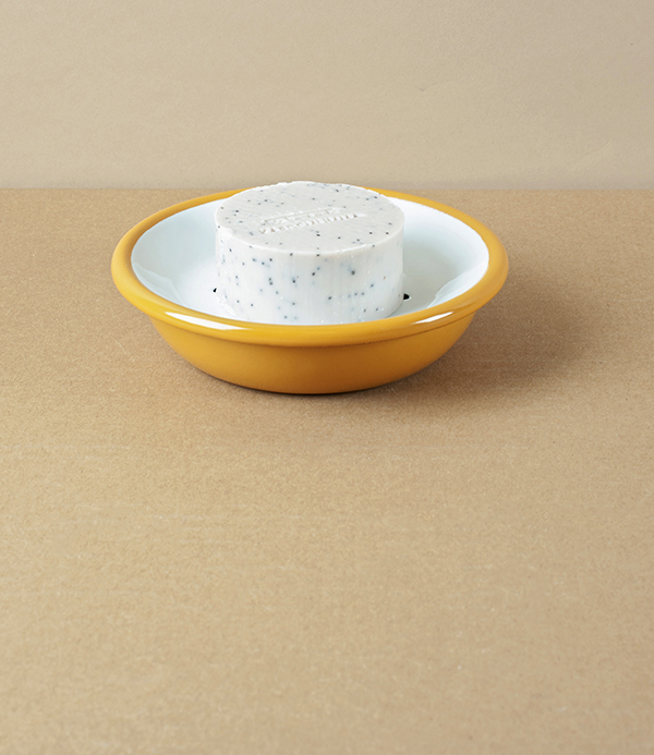 Enamel Circular Soap Dish with Drainer, Yellow