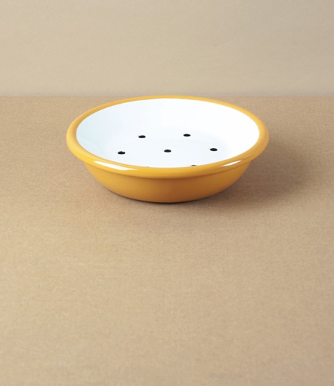 Enamel Circular Soap Dish with Drainer, Yellow