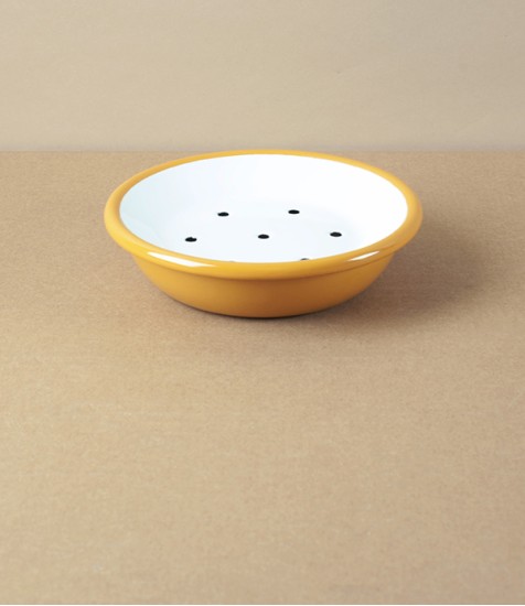 Enamel Circular Soap Dish with Drainer, Yellow