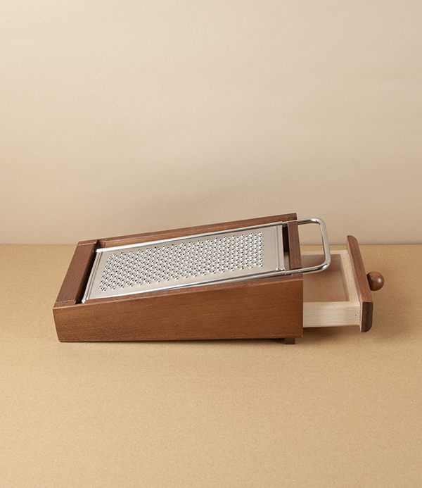 Cheese Grater with Tray, Stainless Steel & Beechwood