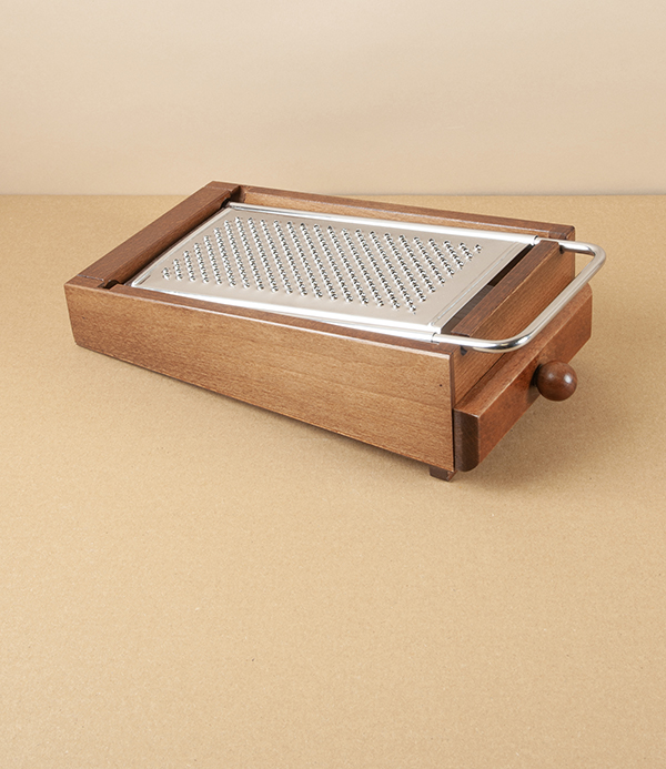 Cheese Grater with Tray, Stainless Steel & Beechwood