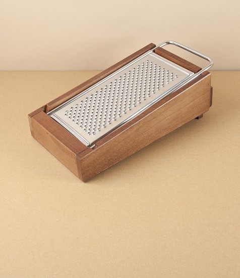 Cheese Grater with Tray, Stainless Steel & Beechwood
