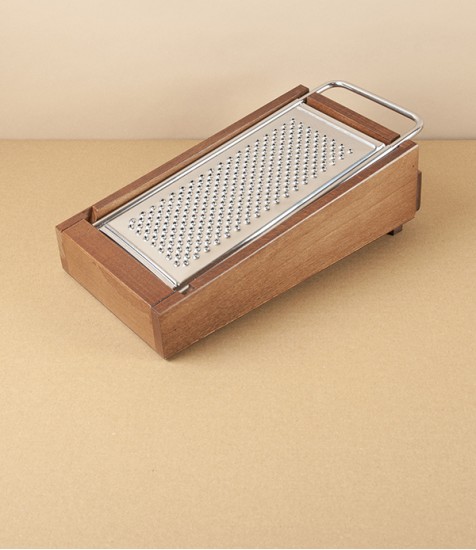 Cheese Grater with Tray, Stainless Steel & Beechwood