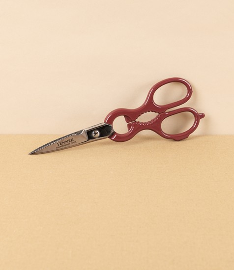 Fennek Italian Kitchen Scissors, Stainless Steel, Red Bows, 8”