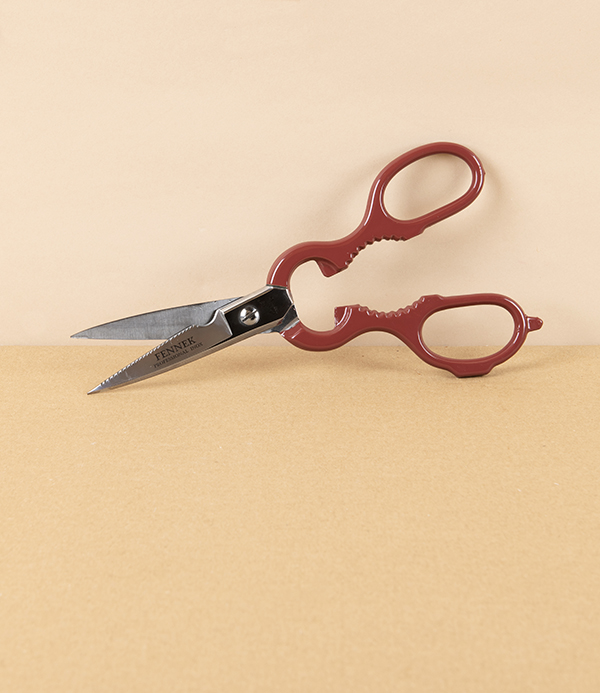 Fennek Italian Kitchen Scissors, Stainless Steel, Red Bows, 8”