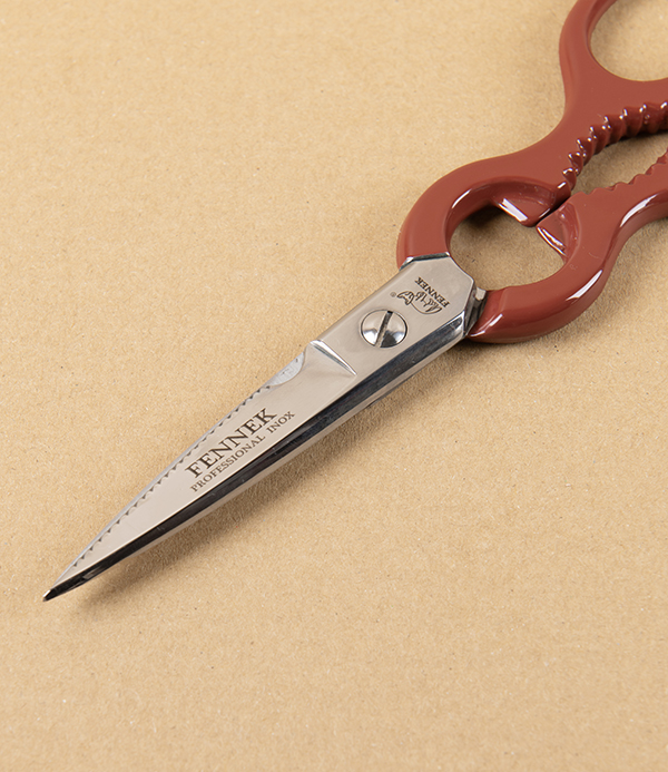 Fennek Italian Kitchen Scissors, Stainless Steel, Red Bows, 8”