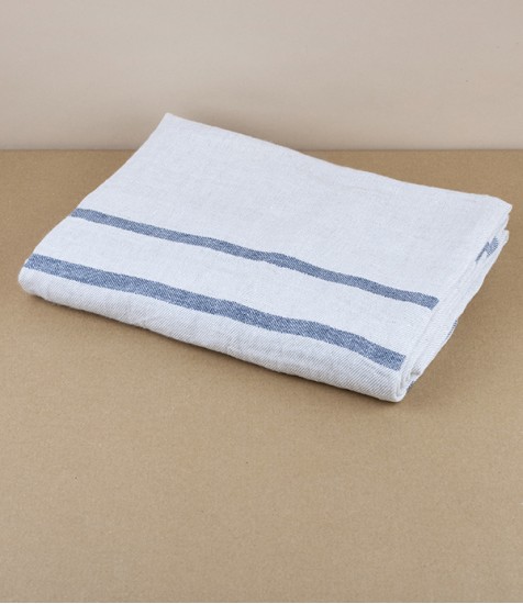 Finnish Washed Linen Flat-Weave Bath Towel, Blue Stripe