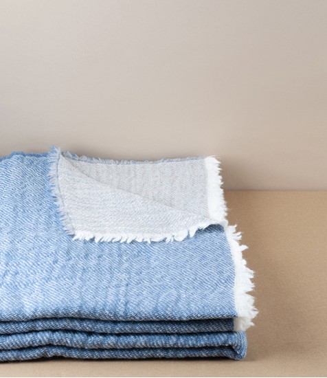 Finnish Double-Sided Wool Blanket, Blue & Beige