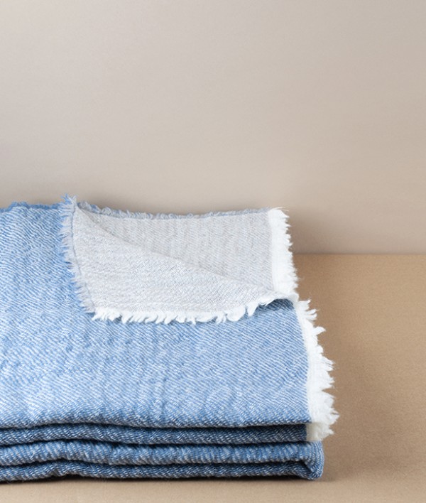 Finnish Double-Sided Wool Blanket, Blue & Beige