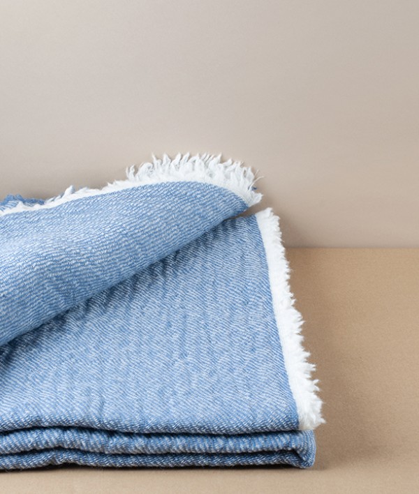 Finnish Double-Sided Wool Blanket, Blue & Beige