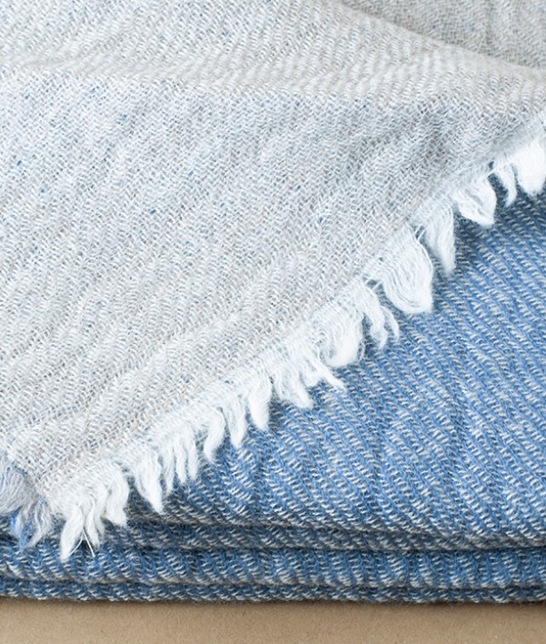 Finnish Double-Sided Wool Blanket, Blue & Beige