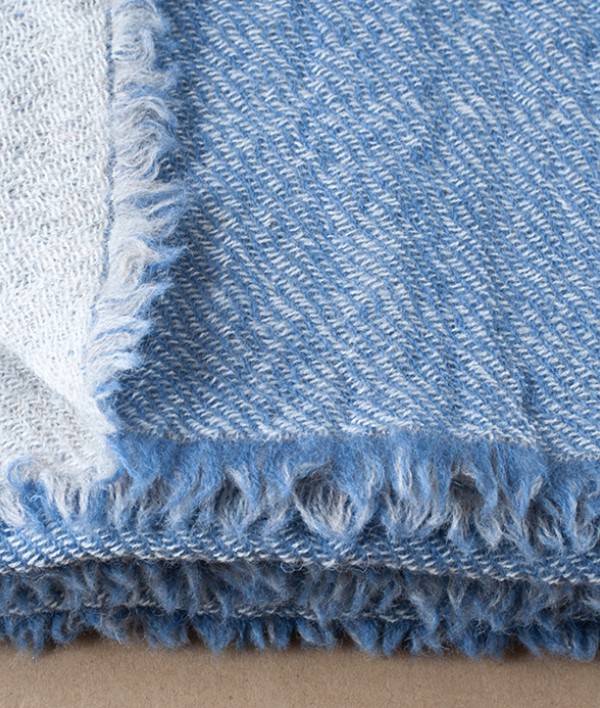 Finnish Double-Sided Wool Blanket, Blue & Beige