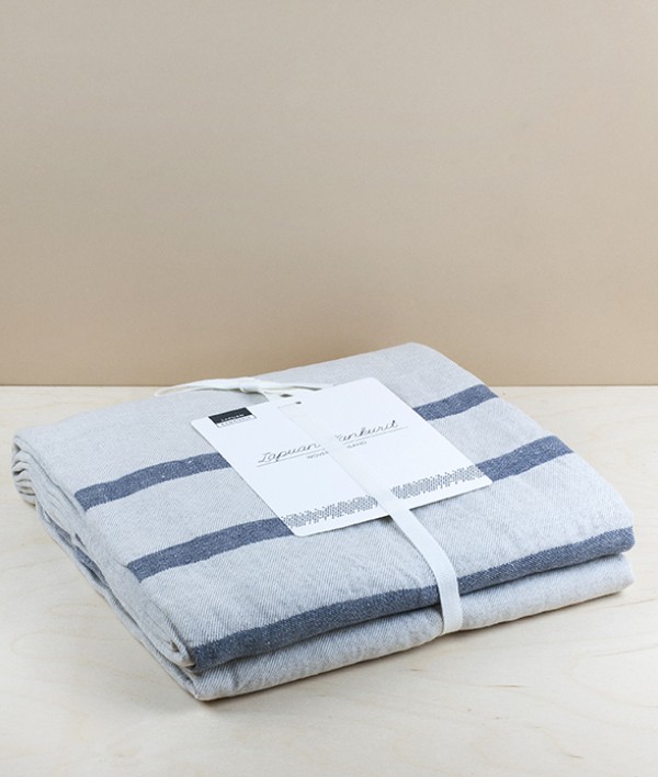 Finnish Linen Table Cloth Natural, Grey Stripe