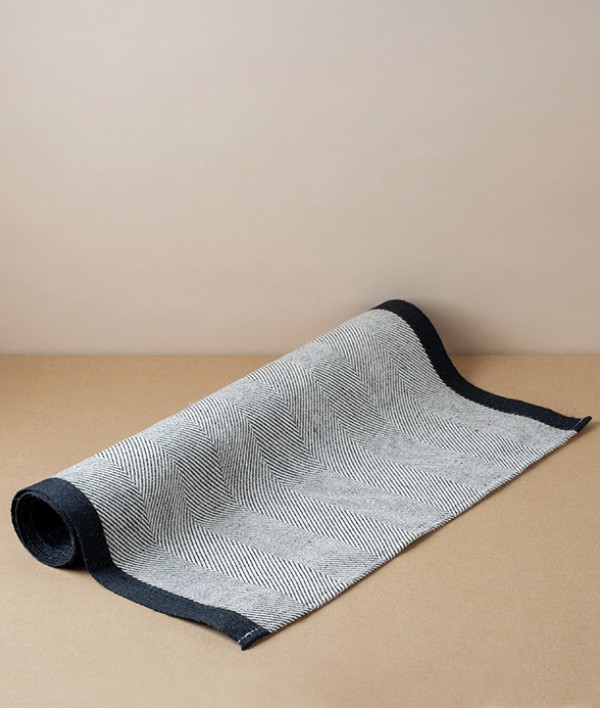 Finnish Linen Herringbone Table Runner, Black