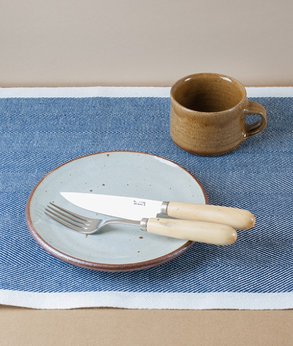Finnish Linen Herringbone Table Runner, Blueberry