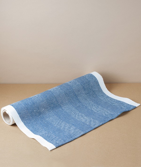 Finnish Linen Herringbone Table Runner, Blueberry