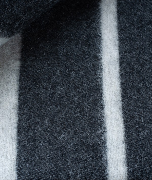Finnish Thick Wool Blanket with Stripes, Dark Grey & White
