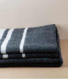 Finnish Thick Wool Blanket with Stripes, Dark Grey & White