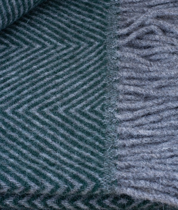 Finnish 100% Wool Blanket, Diamond Pattern, Grey/Green