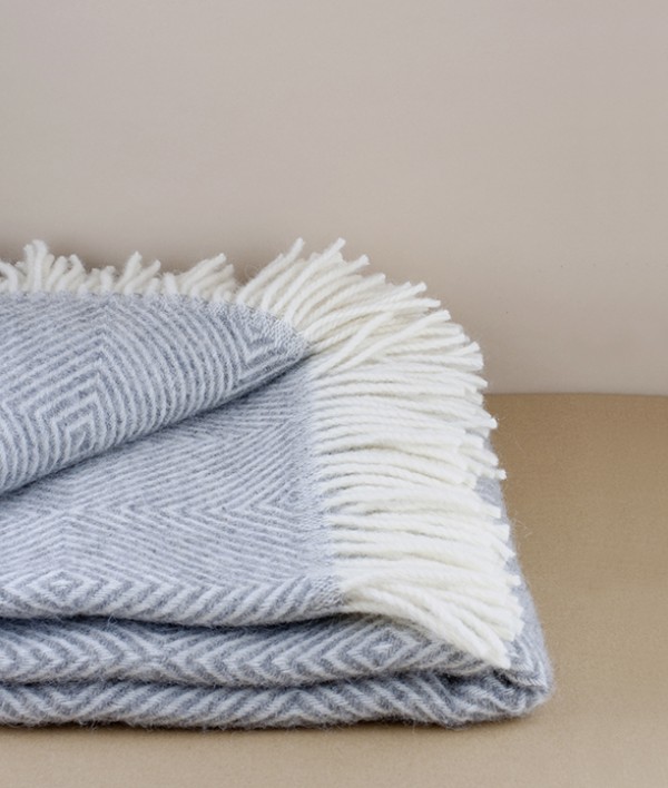 Finnish 100% wool blanket, Grey/White