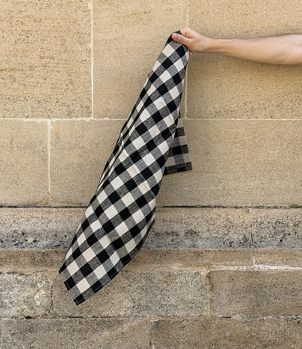 Lithuanian Linen Check Kitchen Towel, Black