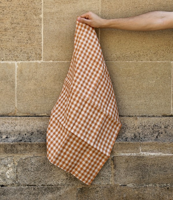 Lithuanian Linen Gingham Kitchen Towel, Apricot