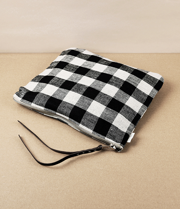 Lithuanian Linen Zippered Pouch, Black Check