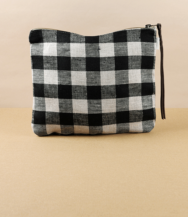 Lithuanian Linen Zippered Pouch, Black Check